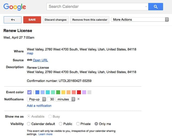 Google Now Events - Calendar View